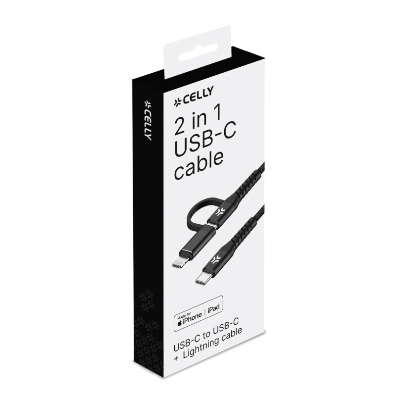CELLY Καλώδιο 2IN1: USB-C & Lightning 60W - Μαύρο